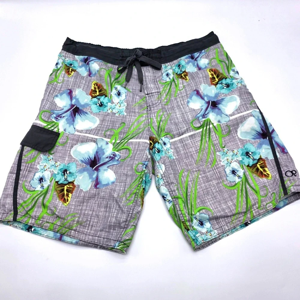 Ocean Pacific Mens Board‎ Shorts Floral Tropical Greystone Blue OM25222Y Size L